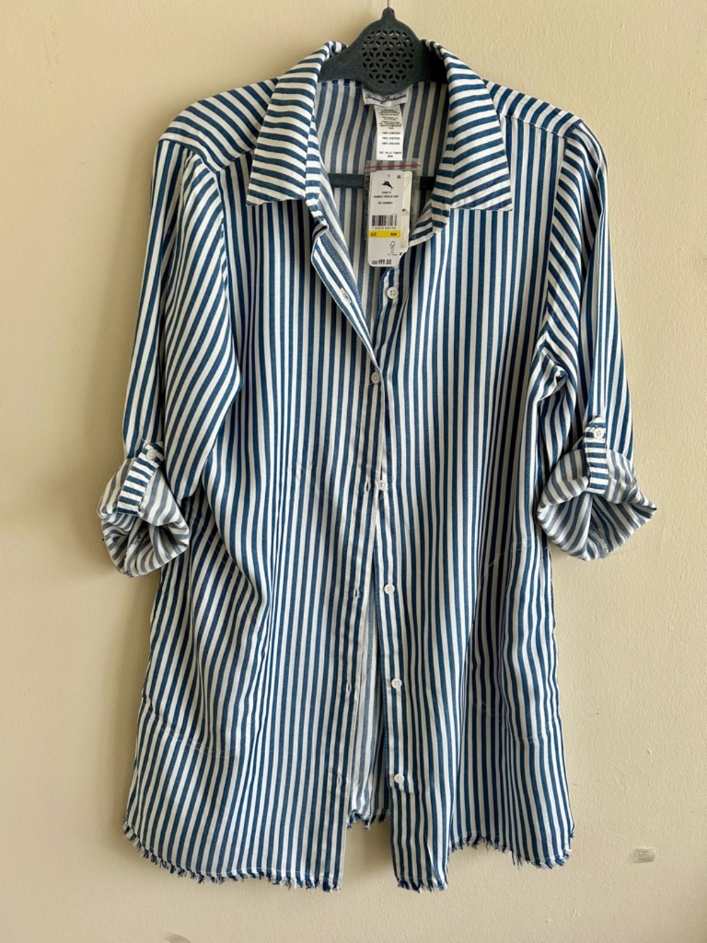 Tommy Bahama Blue and White Chambray Stripe Shirt